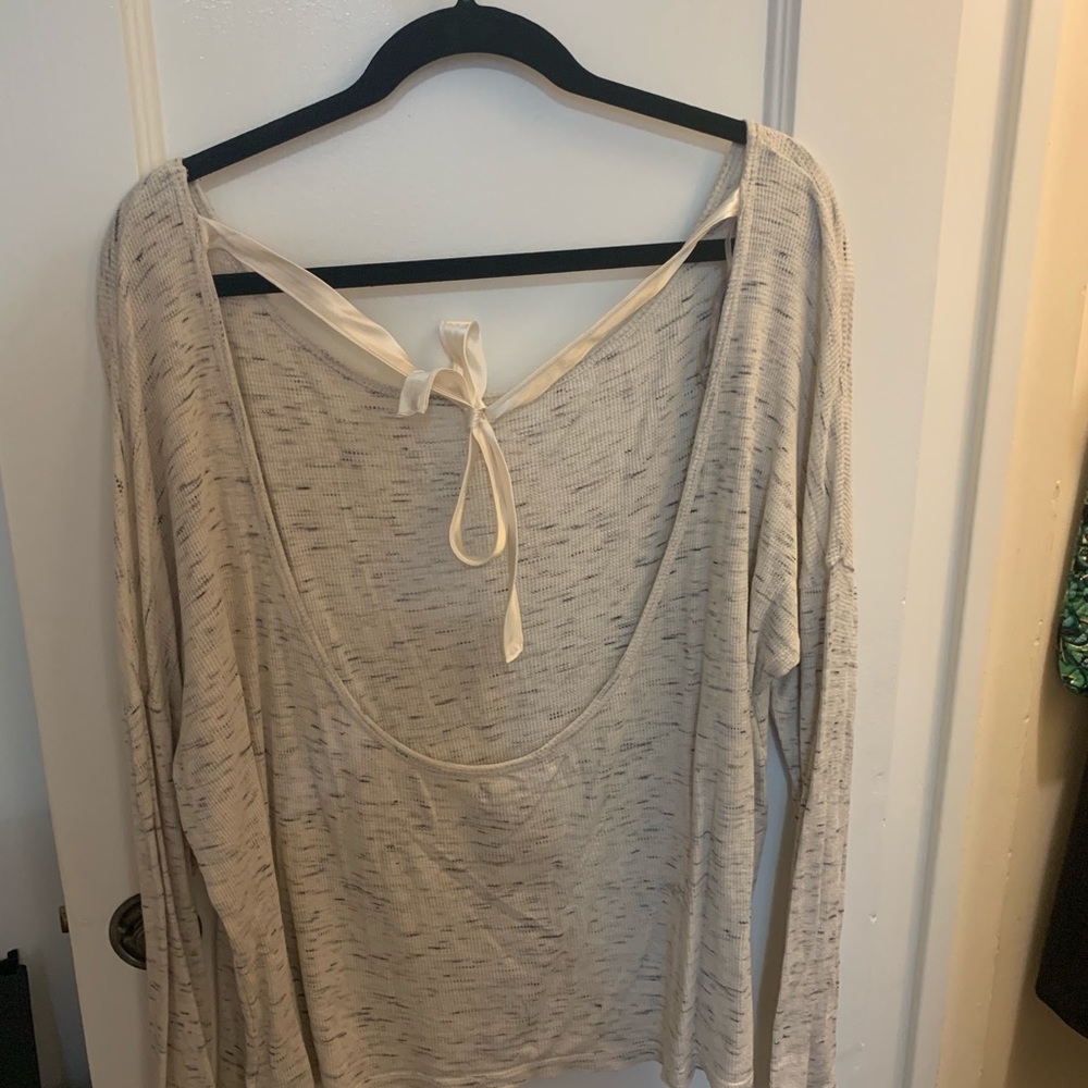 Cream Color Long Sleeve Shirt with Tie Back Size L